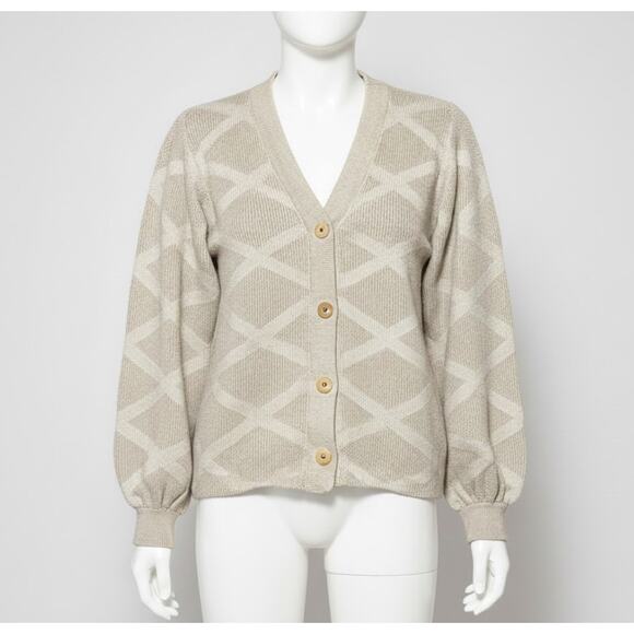 VTG St. John Santana Knit Cardigan Sweater M Cream Gold Buttons Old Money USA - Picture 6 of 9